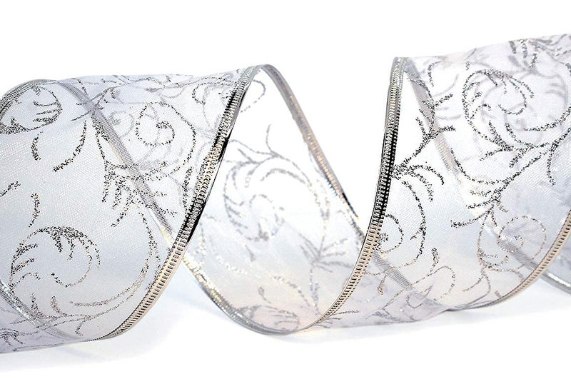 OLYPHAN Christmas Ribbon for Gift Wrapping Ribbons Wired - 2.5 Inch Set - Ribbon Wire Red, Green, and Silver Sheer Organza Glitter for Gift Wrap, Xmas Tree Decoration, Holiday Craft - Image 3